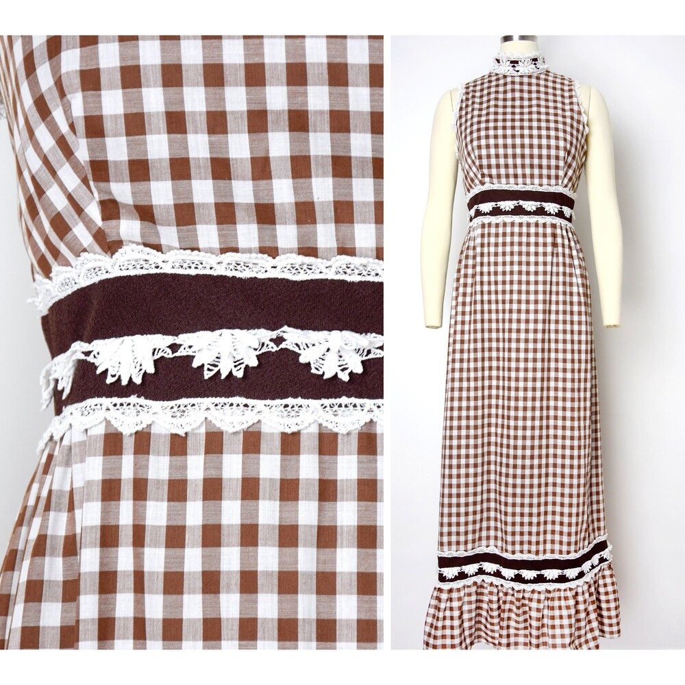 1970s Prairie Dress Size Medium - M/L 70s Gingham Dress Cottagecore